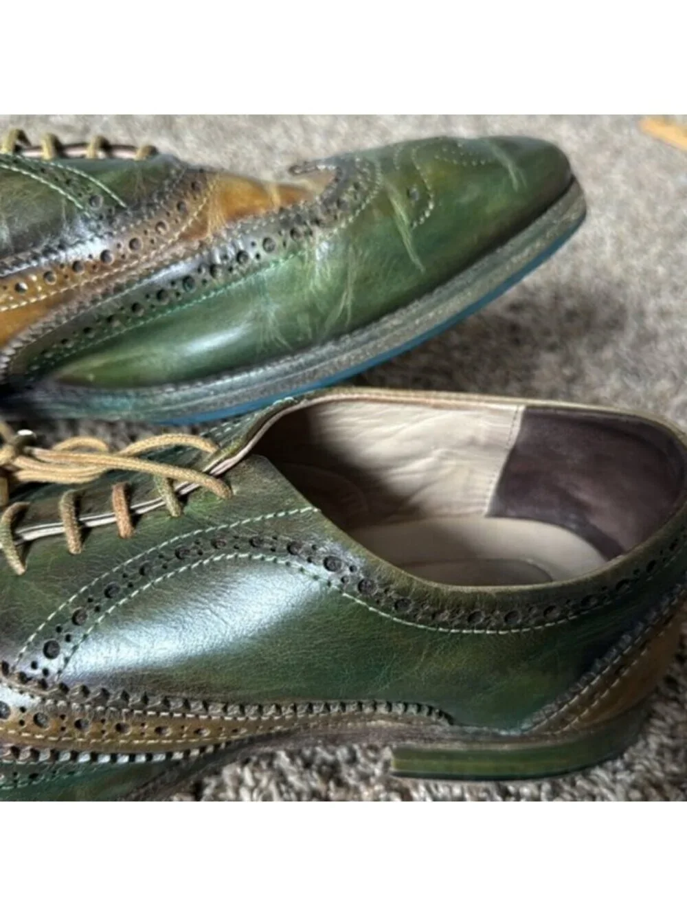 Lethato Wingtip Green Brown Men's Dress Shoe Size 9.5/10